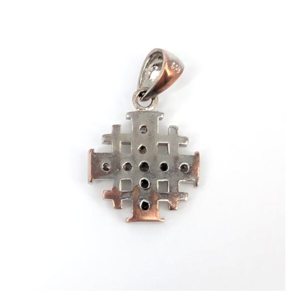 Vintage Jerusalem Cross Pendant 925 Silver Plated Rhinestones Crusader Christian - Picture 5 of 11
